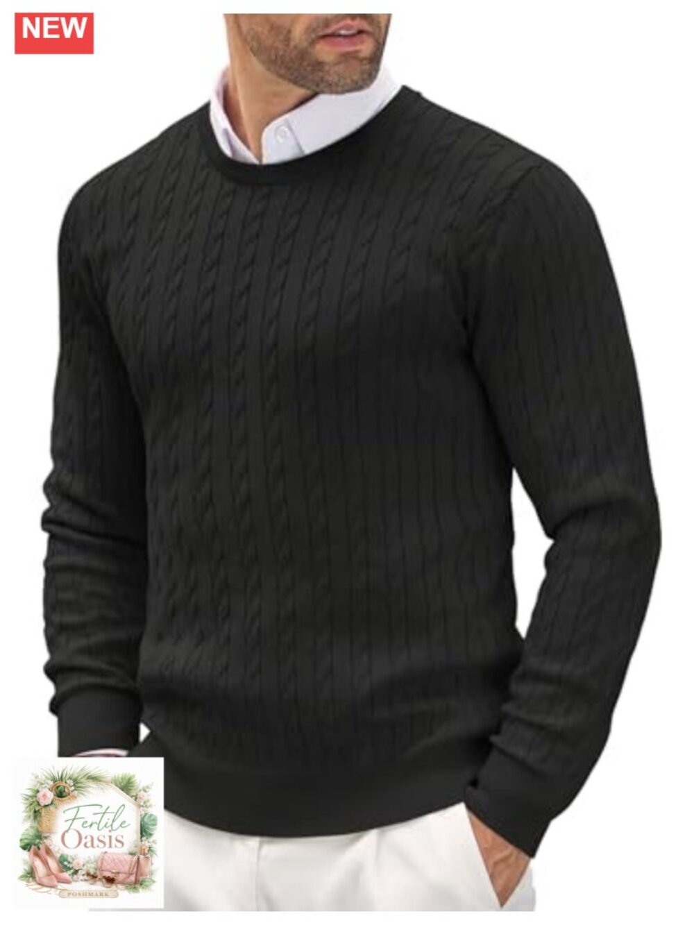 Men's Lightweight Cable Knit Sweater Pullover Long Sleeve